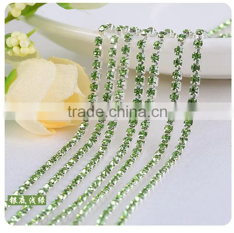 Colorful SS6 to SS38 Silver Plating Wholesales AAA Quality Shinny Close Crystal Cup Claw Rhinestone Chain for Jewelry Cheapest