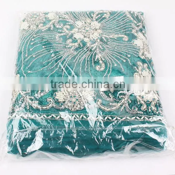 blue Indian saree with rhinestones and beads(KFT-008)