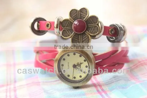 Fashion vintage long strap flower leather women watch