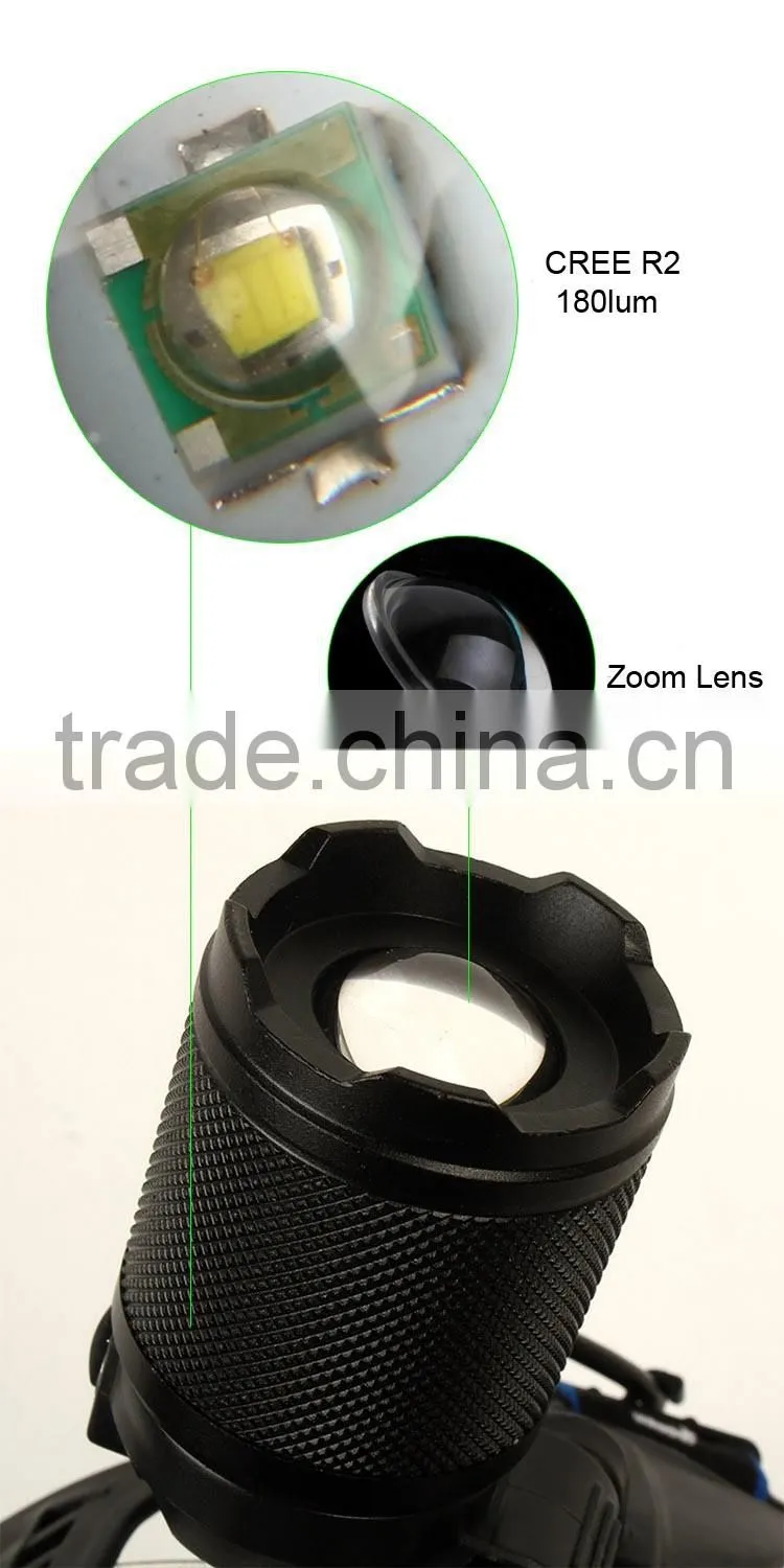 Passerby GD82 outdoor easy take zoom aluminum 18650 rechargeable R2 LED head lamp for hunting