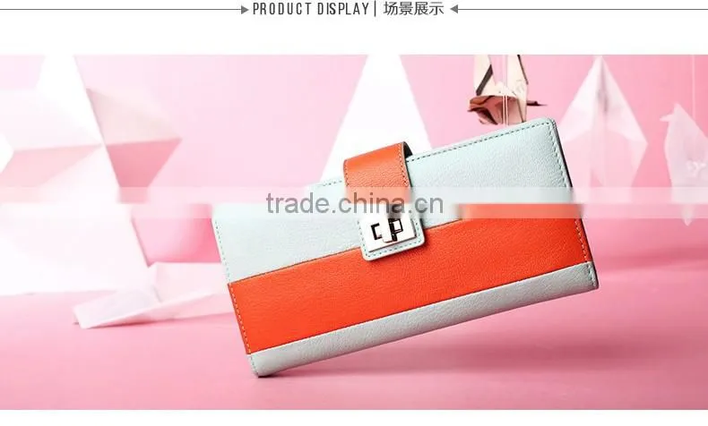 Contrast color low price ladies leather hand made women wallet / ladies purse