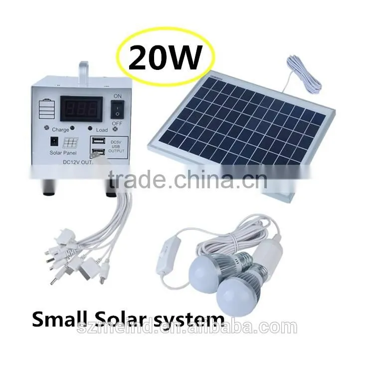 20w mini portable solar lighting system, home solar power system with 5v usb charging port