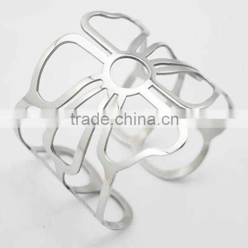 2016 Fashion Flower Shape Silver Stainless Steel Cuff Bangles Bracelet Jewelry