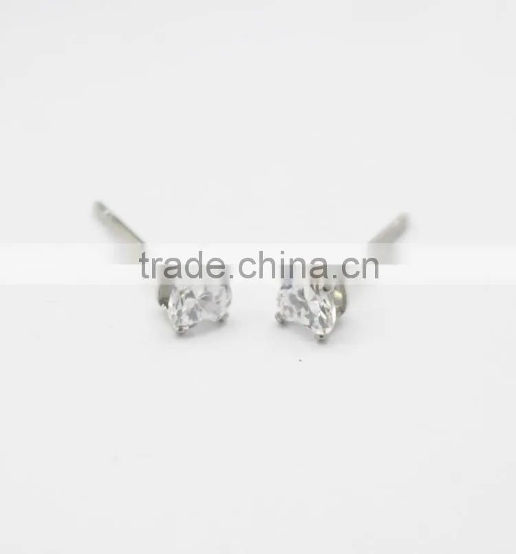 Trendy steel earring studs with clear crystal office lady stud earring with heart crystal
