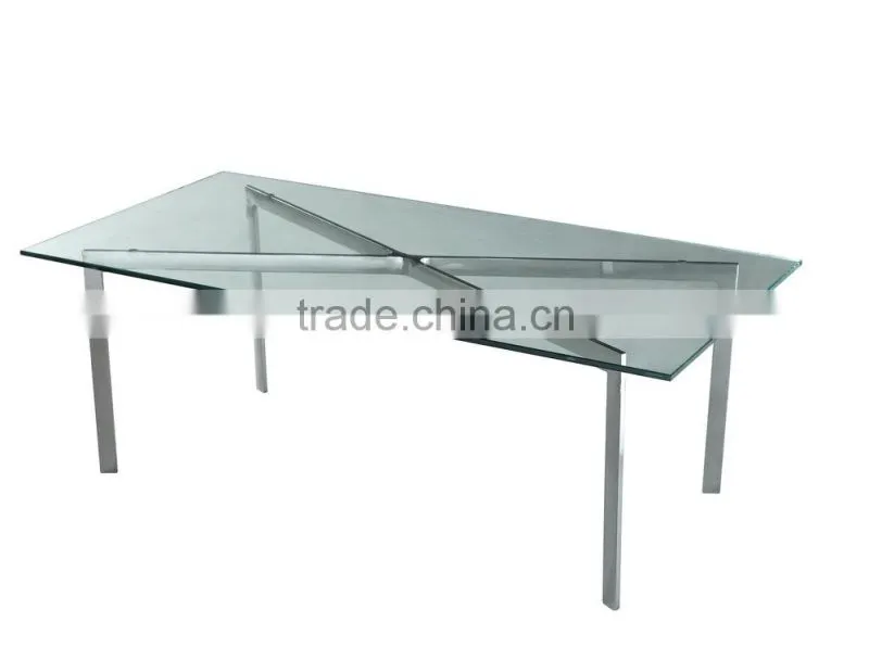 Glass square table in stainless steel frame CT-075