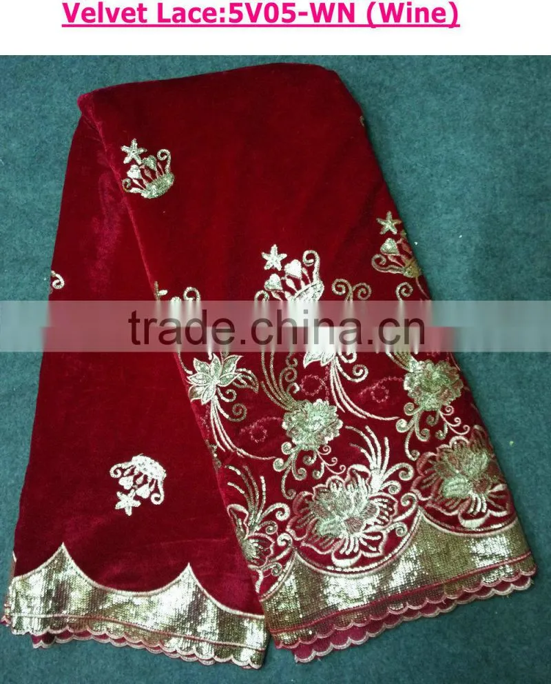 high quailty fashion african velvet fabric types of laces for garments