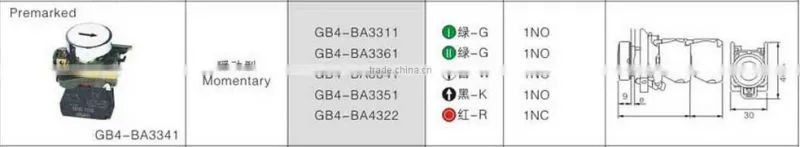 GB4-BA4322 CNGAD GB4 serise red 1 NC momentary premarked button switch