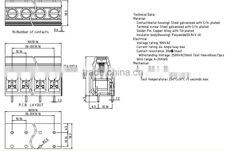 CE ROHS Approved PCB Terminal Block connector green color