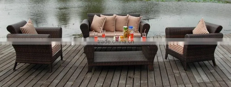 high quality rattan sofa set with 15cm thickness cusion high quality fabric