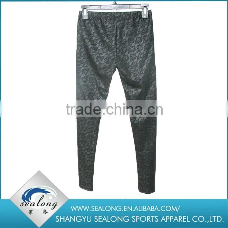 Designer promotional Slim Black lace leggings printing PU legging pants