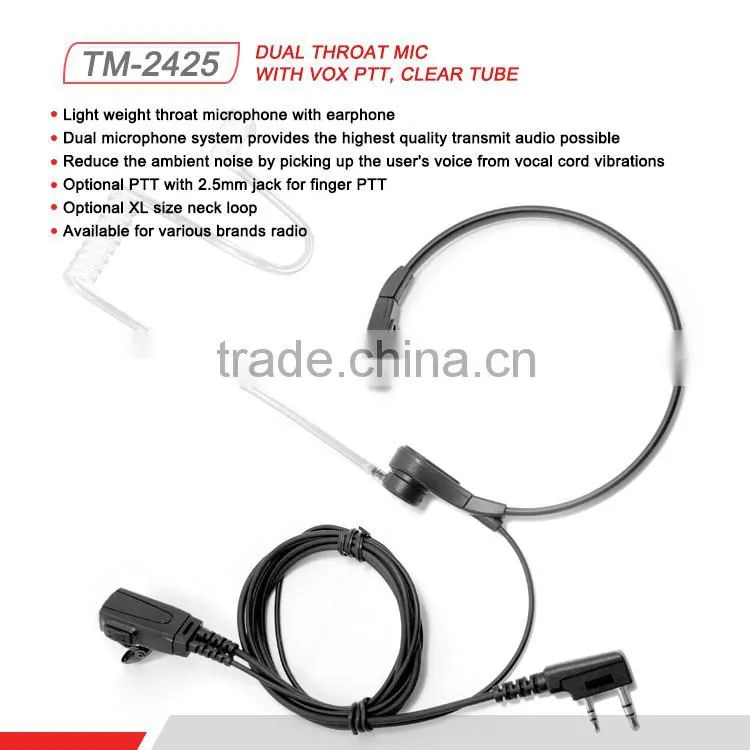 Mobile Radio Headset Intercom Throat Microphone Headphone with Finger PTT