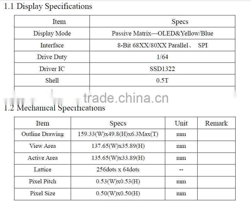 5.5 -inch OLED 256 * 64 LCD display (yb25664-256)