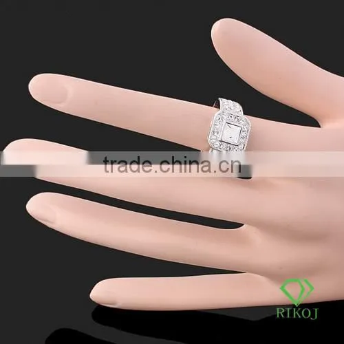 3 rows crystal white gold plating big zircon ring