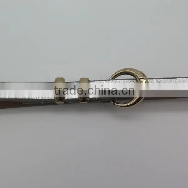 Simple leather skinny belt with alloy buckle for women
