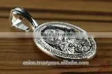 Silver 925 Oval Pendant Icon of Jesus Christ. Russian Style. Burnished Silver