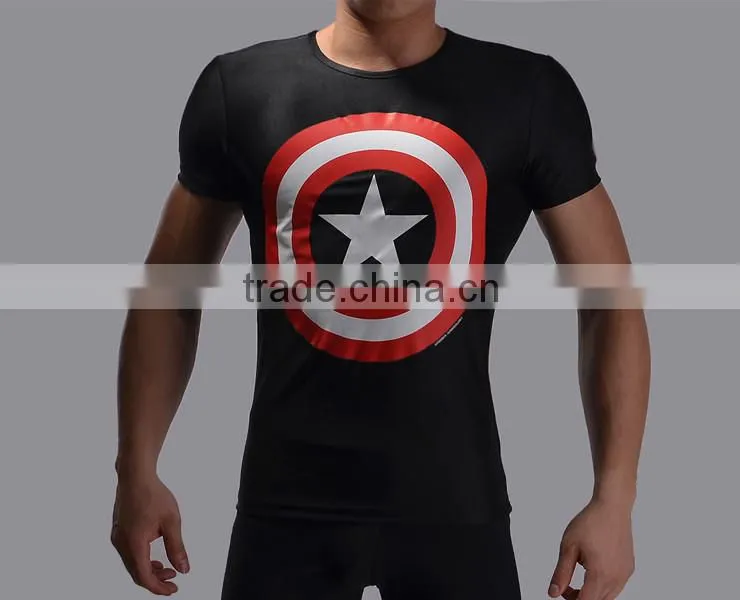 2016 New arrive marvel short sleeve superhero spider man compression tights men sport gym fitness wear 3d t shirt