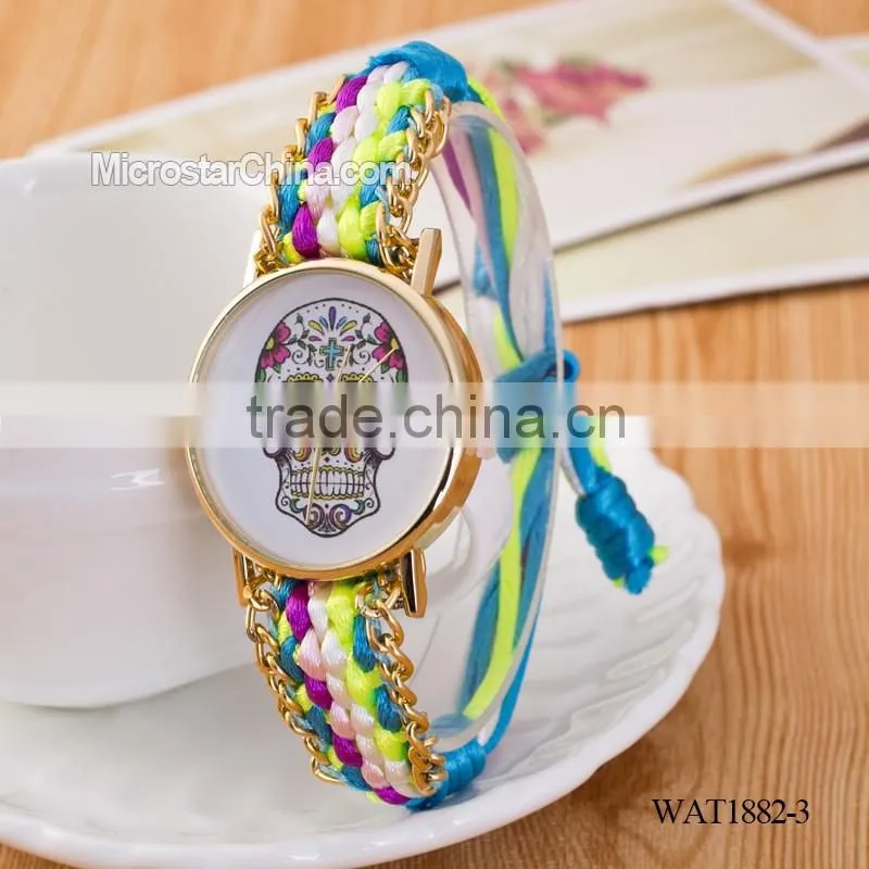 Elastic knitting watch chain skull promotional gift watch