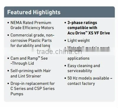 commercial plastic pump and without hair and lint strainer EQ Series