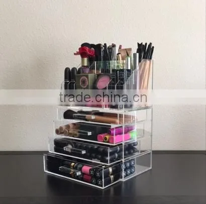 Acrylic Makeup Organizer Large 4 Drawer with Storage Modular Tray