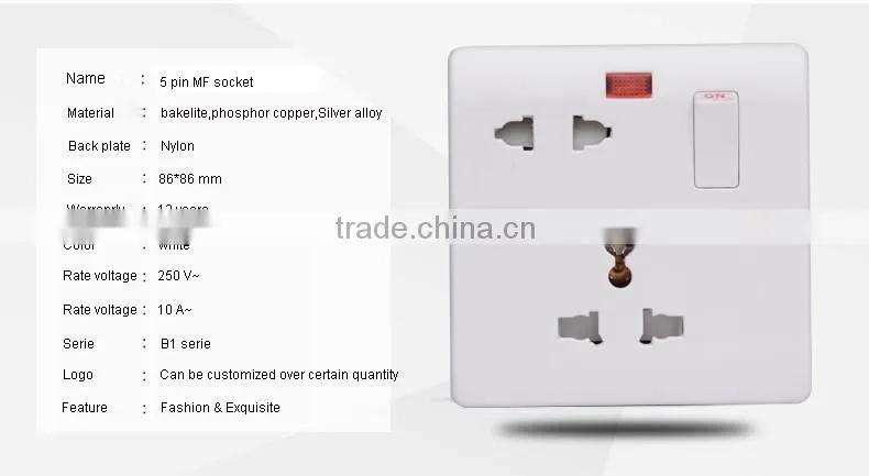 New Design 5 Pin MF wall socket and switch