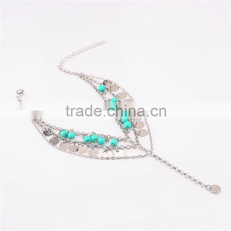 Fashion gold/silver anklets beaded foot jewelry anklets