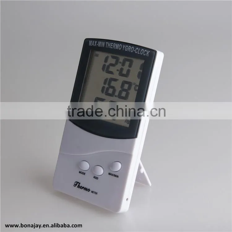 Indoor digital temperature humidity meter with clock display 0~+50C
