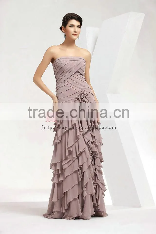 Elegant ruffle chiffon long chiffon gown manufacturers in china
