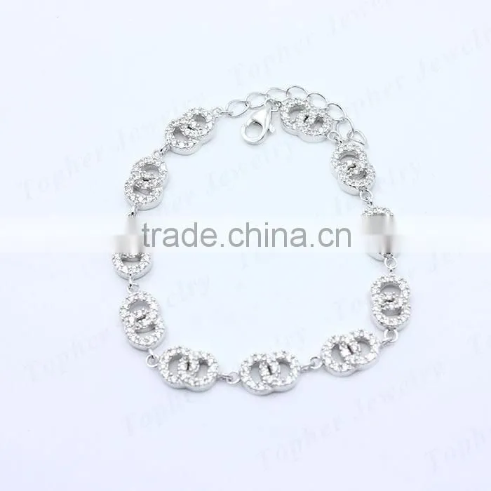 Wholesale micro pave zircon 925 sterling silver fashion bracelet