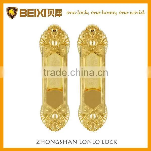New design zinc alloy satin brass finish passage sliding glass door lock