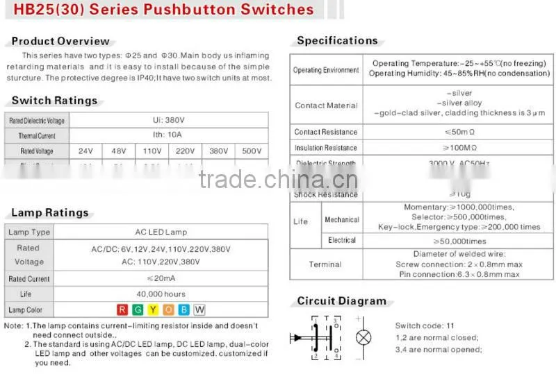 ONPOW 2 Position Pushbutton switch(HB25 series 25mm,30mm,CE,CCC,ROHS)
