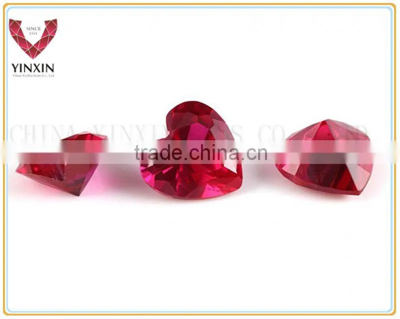 Faceted cut heart red ruby synthetic corundum