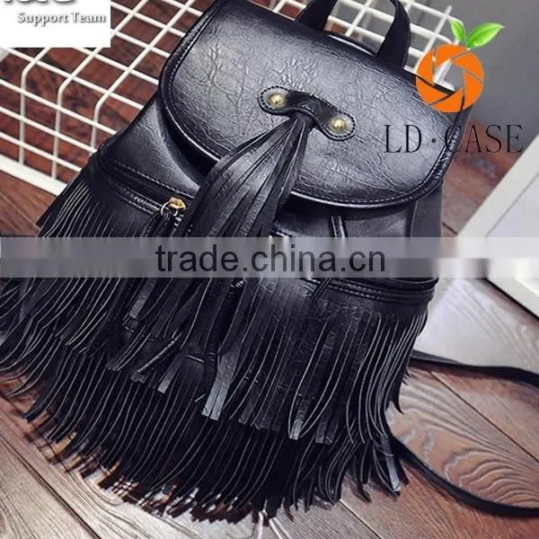 custom high quality leather women bag tassel rivet girls backpack