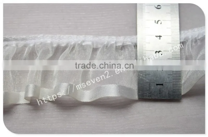 High quality 4cm width folded organza fabric trim in silver