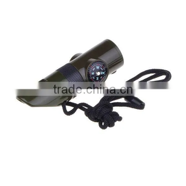 7 in 1 Emergency Survival Whistle Compass Thermometer Magnifier LED Flashlight