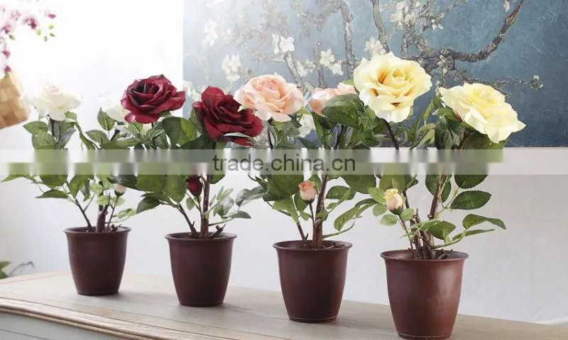 Home desktop decor silk flowers suit artificial rose bonsai
