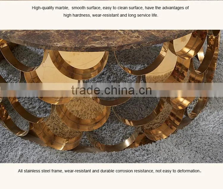 C396 Living Room Rose Gold Furniture Marble Top Coffee Table