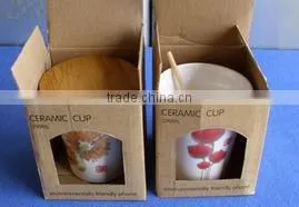 decal porcelain wide mouth cup with wood cover