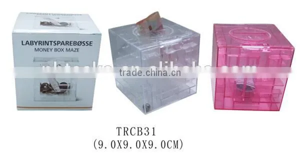 Plastic 3D Cube Money Maze Bank/Transparent Puzzle Money Box