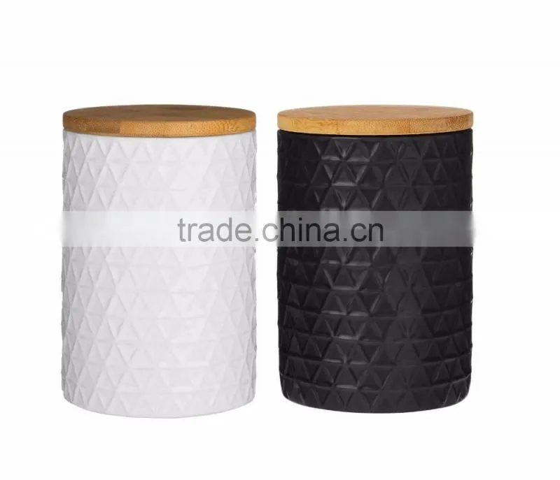 Airtight Metal Logo Kitchen Canister Set With Wooden cover Embossed Line