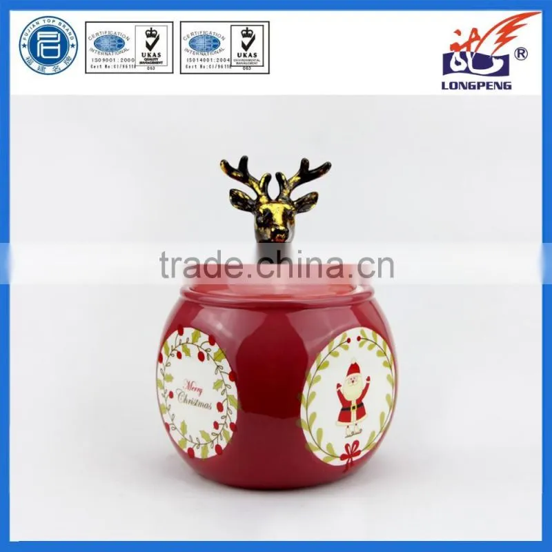 Personalized Ceramic Jar with Stag Lid Reindeer On The Shelf Christmas Cookie Jar,Santa Cookie Jar