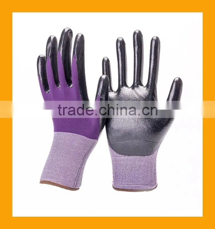 ZMSAFETY 18Gauge High Elastic Nylon Nitrile Gloves Half Dipped Black Nitrile Gloves Thin Nitrile Work Gloves