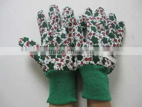 DDSAFETY Green Cotton Flower Design Kids Garden Gloves