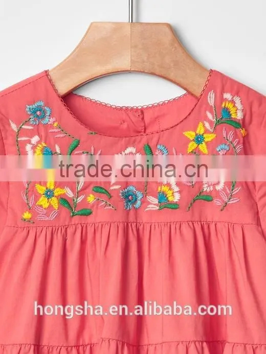 Summer Embroidery Child Clothes Pretty Floral Print Baby Girl Dress HSD5038