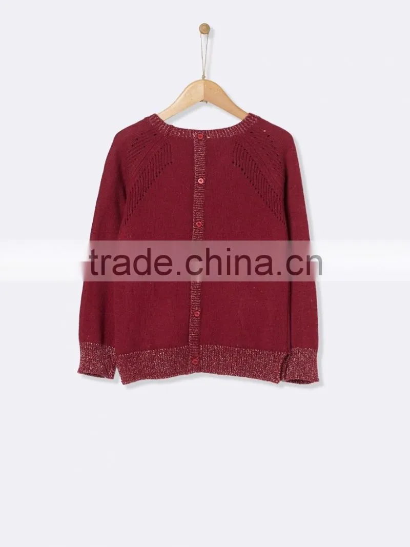 High Quality Patch pocket Mock button Girl's patterned knit sweater (BKNB33)