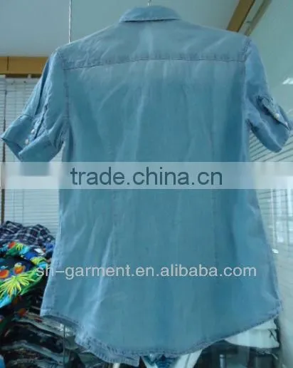 womans blue short sleeve shirt with two chest pockets 22