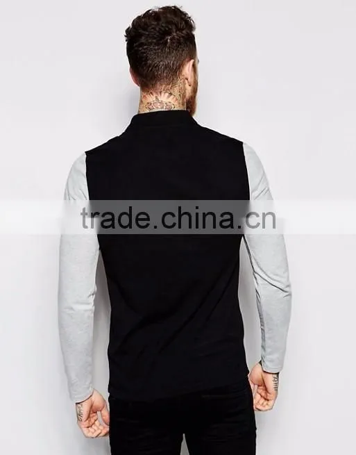 Best Price MGOO OEM Factory Long Sleeve Muscle Polo With Contrast Sleeves In Black