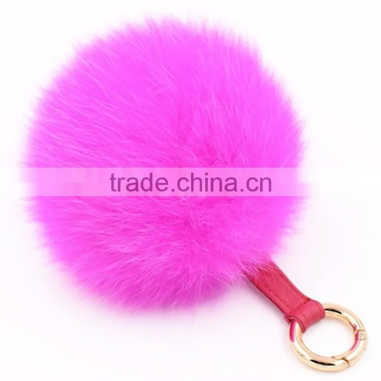 Fur Pom Pom Keychain 12cm Fox Fur Ball Key Chains Cute Round Ball Fluffy Keychain Real Fur Key Ring Charms for Bags
