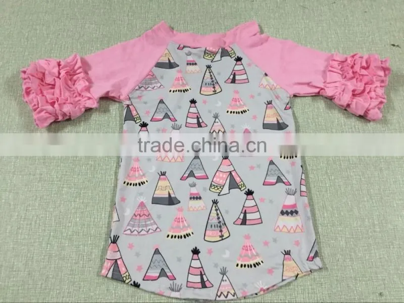 wholesale baby clothes cotton 3/4 sleeve ruffle raglan,baby icing ruffle top