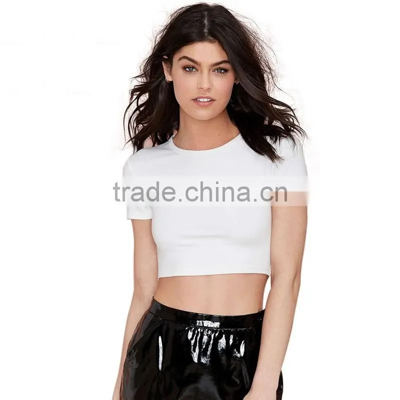 spring,summer sexy simple blank o neck short sleeve custom crop tops/t shirt