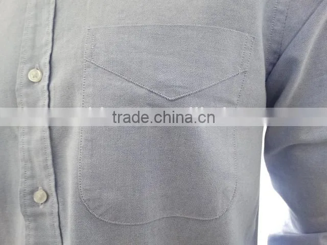 2016 100% washed cotton button up rolled collar long sleeve light blue oxford shirts for men